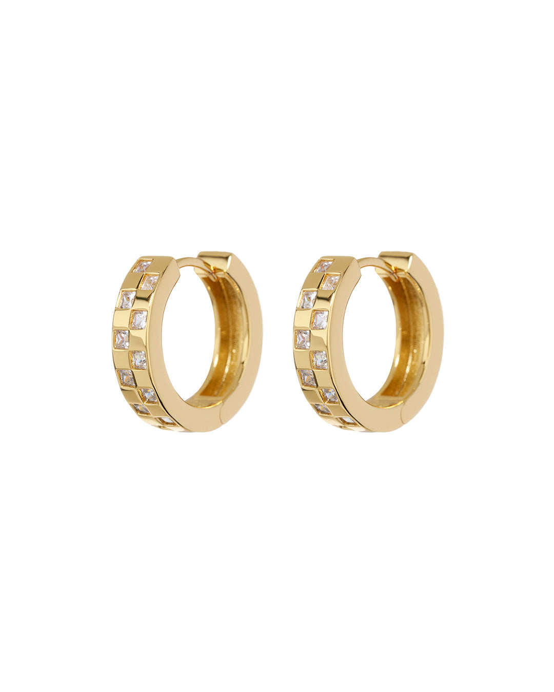 LUV AJ - Checkerboard Pave Hoops in Gold