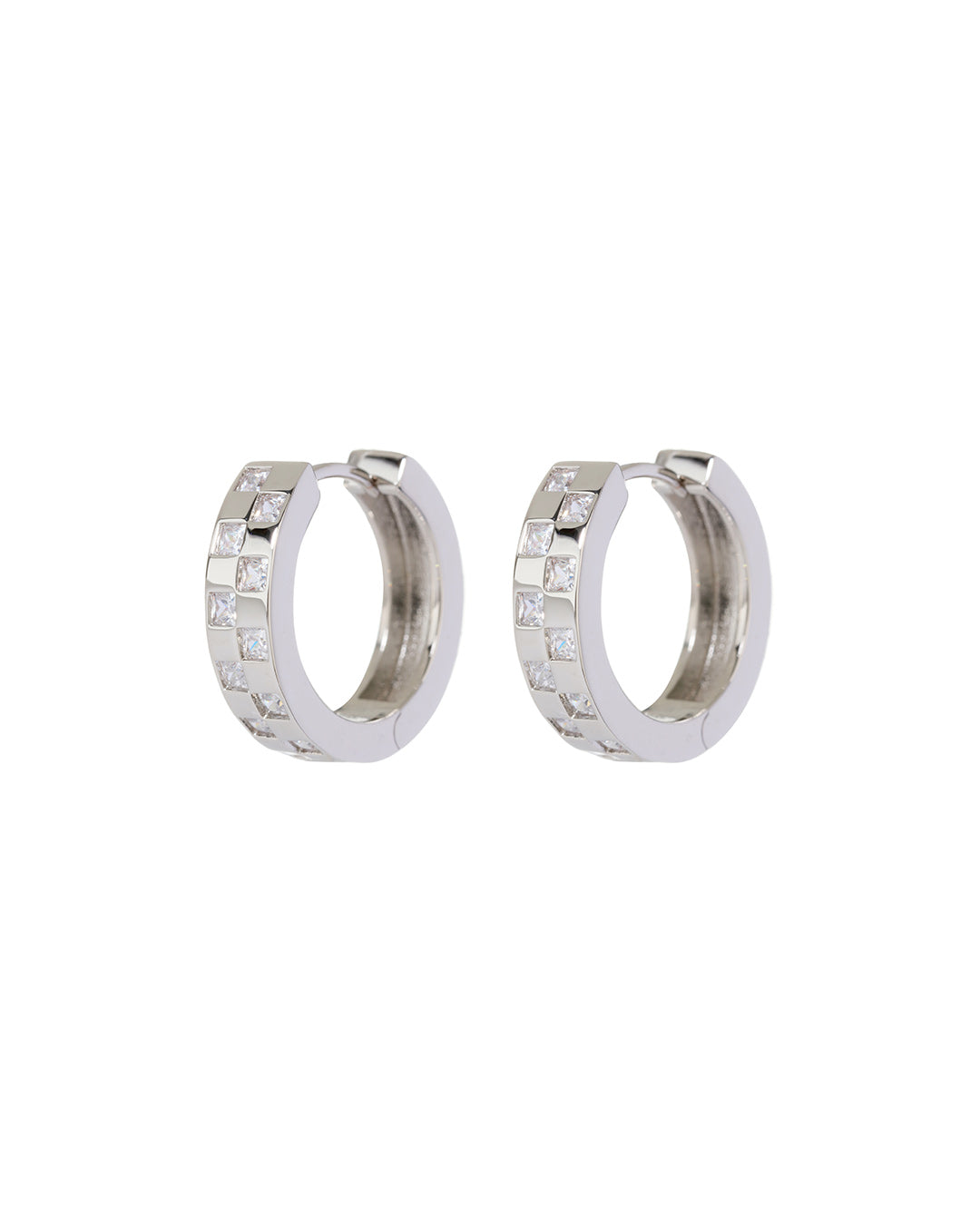 LUV AJ - Checkerboard Pave Hoops in Silver