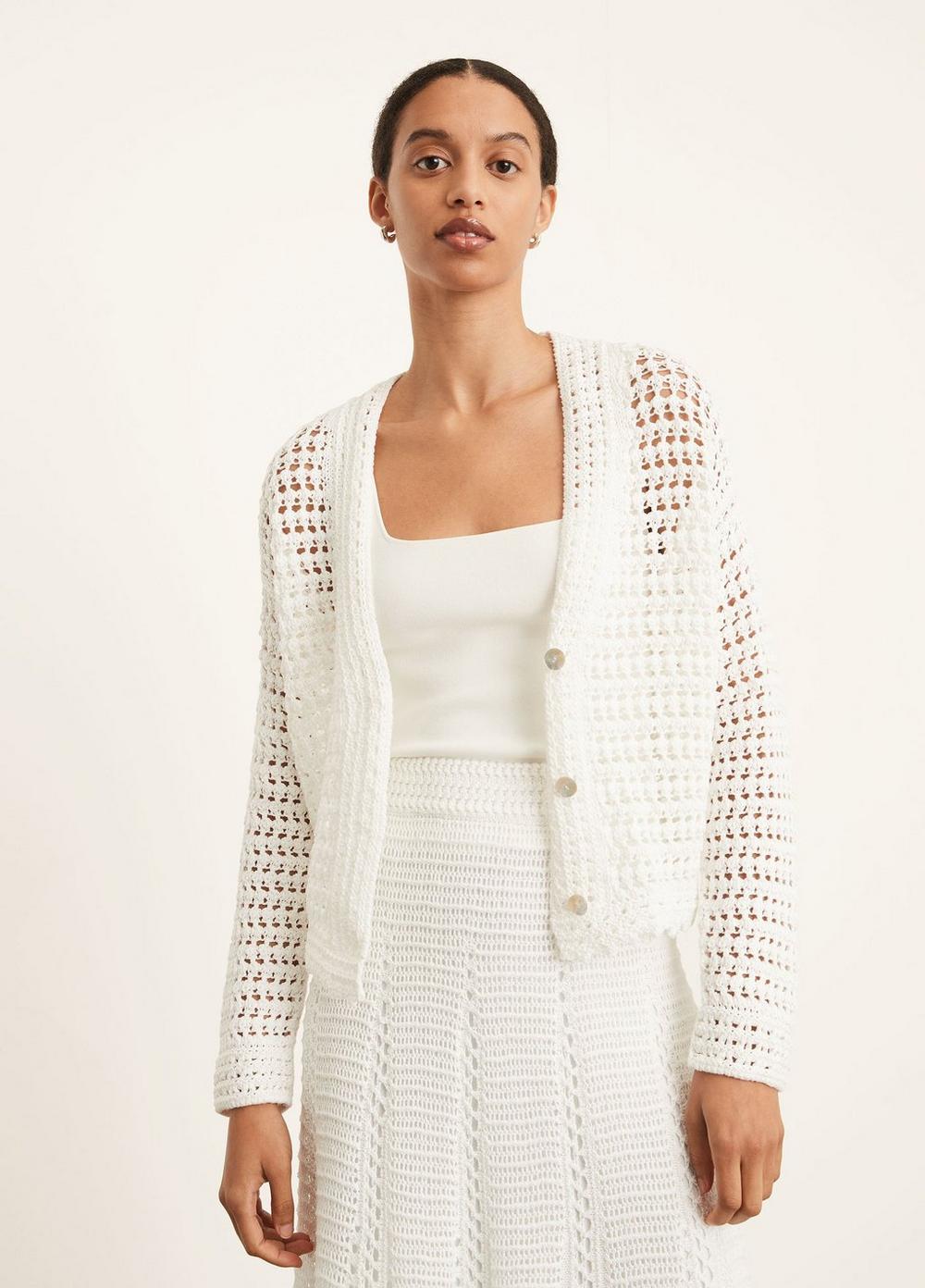 Vince - Crochet Cardigan in Optic White