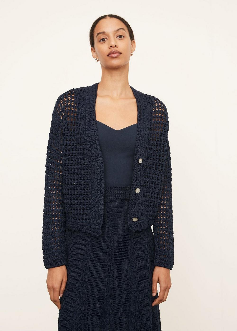 Vince Crochet Cardigan in Navy