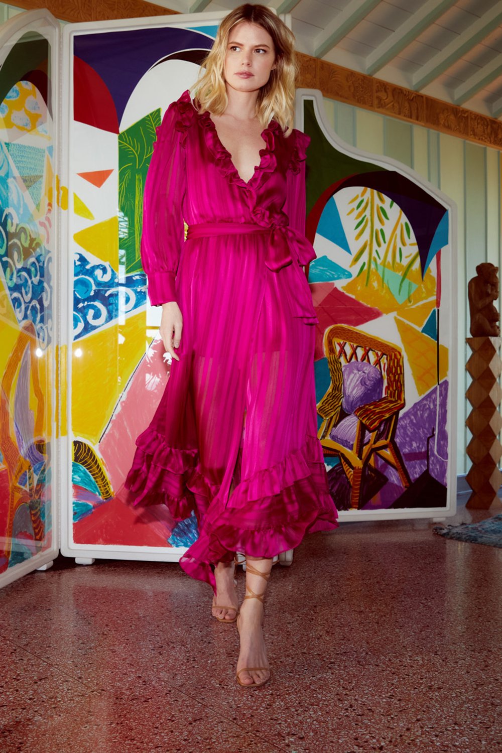 Misa - Gabriela Dress in Solid Stripe Fucshia
