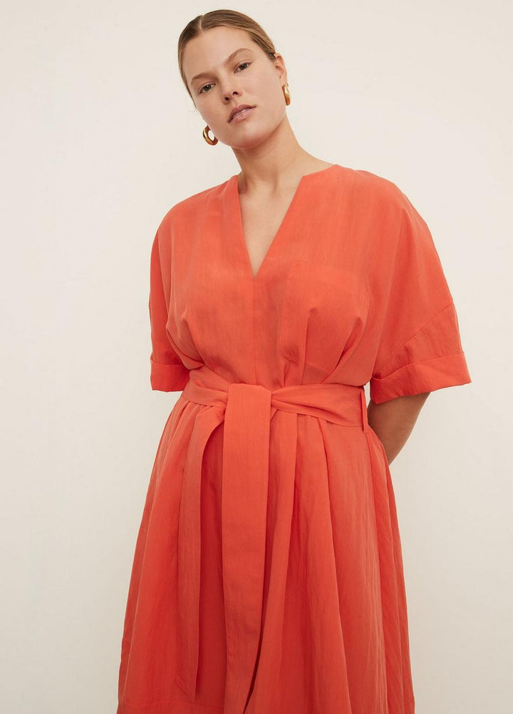 Vince - Cuffed Short Sleeve V-Neck Dress in Burnt Orchid