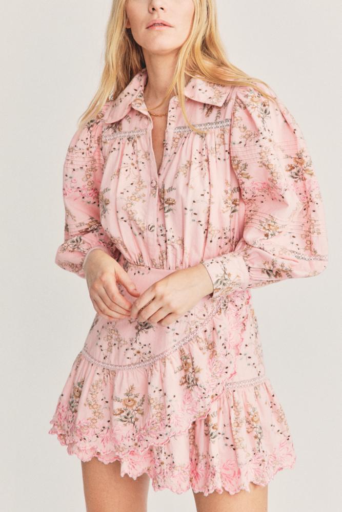 Love Shack Fancy - Dubov Dress in Honey Dew Pink