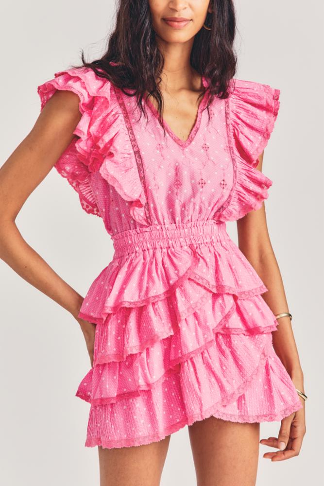 Love Shack Fancy - Corelli Dress in Hot Pink Cherry