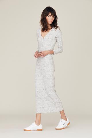 DAVID LERNER - Cate Long Sleeve Henley Maxi Dress in Light Heather Gray