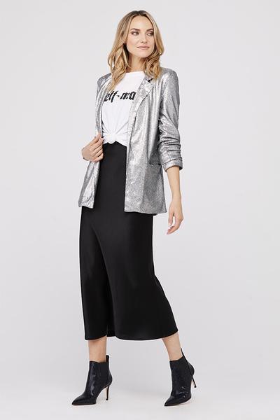 David Lerner - Hailey Oversized Blazer w/ Ruched Sleeves in Silver Sequin