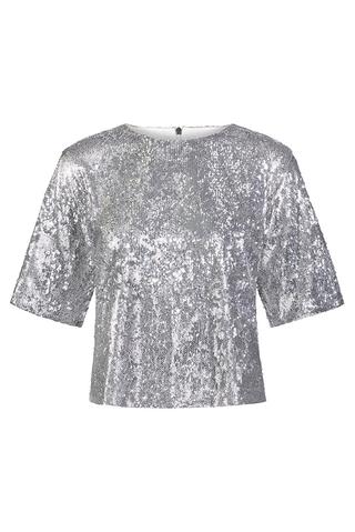 David Lerner - Drop Shoulder Crop Tee Silver Sequin