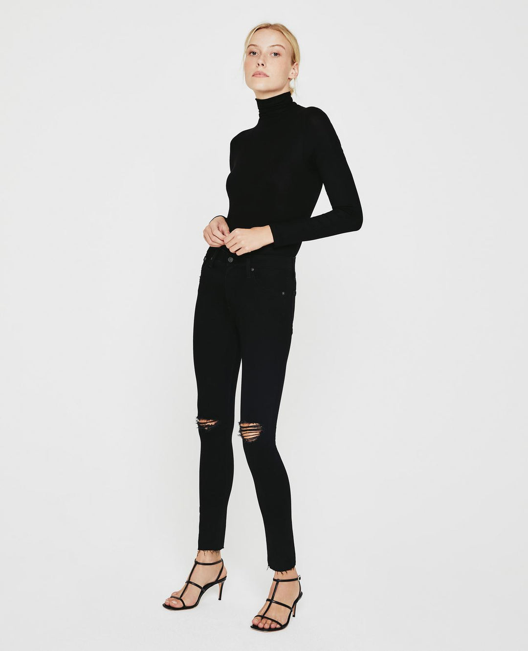 AG - Farrah Skinny Ankle in 1 Year Midnight Black Destruct