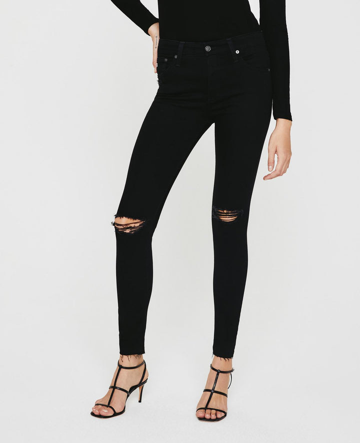 AG - Farrah Skinny Ankle in 1 Year Midnight Black Destruct