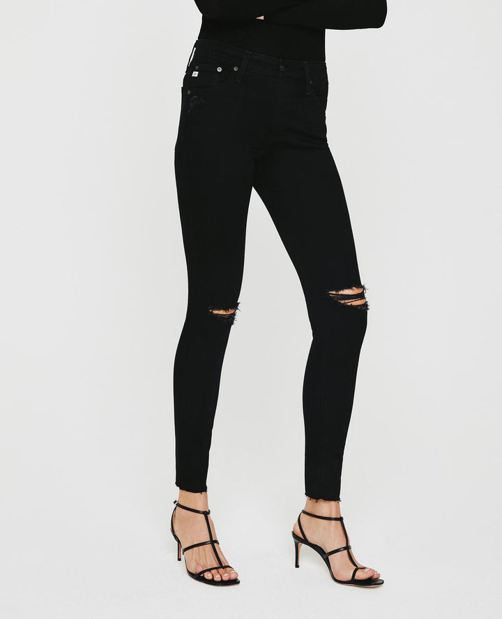 AG - Farrah Skinny Ankle in 1 Year Midnight Black Destruct