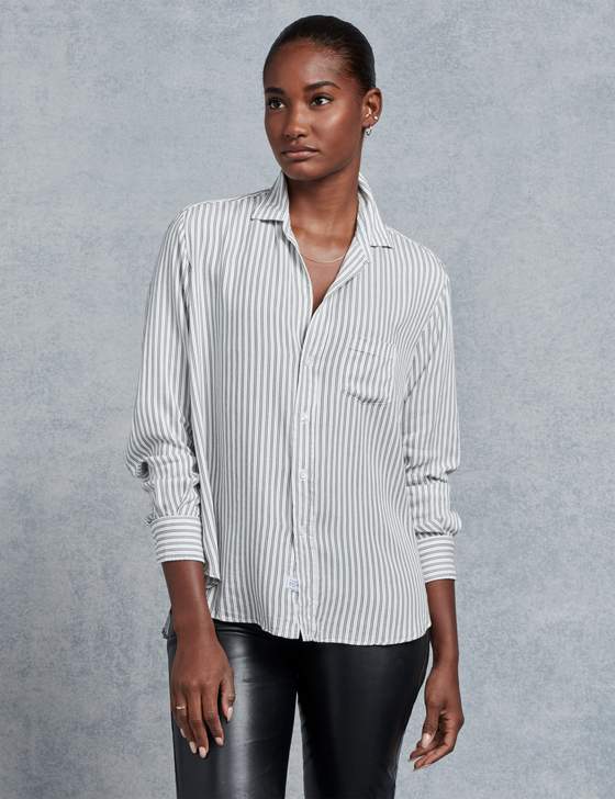Frank & Eileen - Women's Long Sleeve Button Down in Black Double Stripe