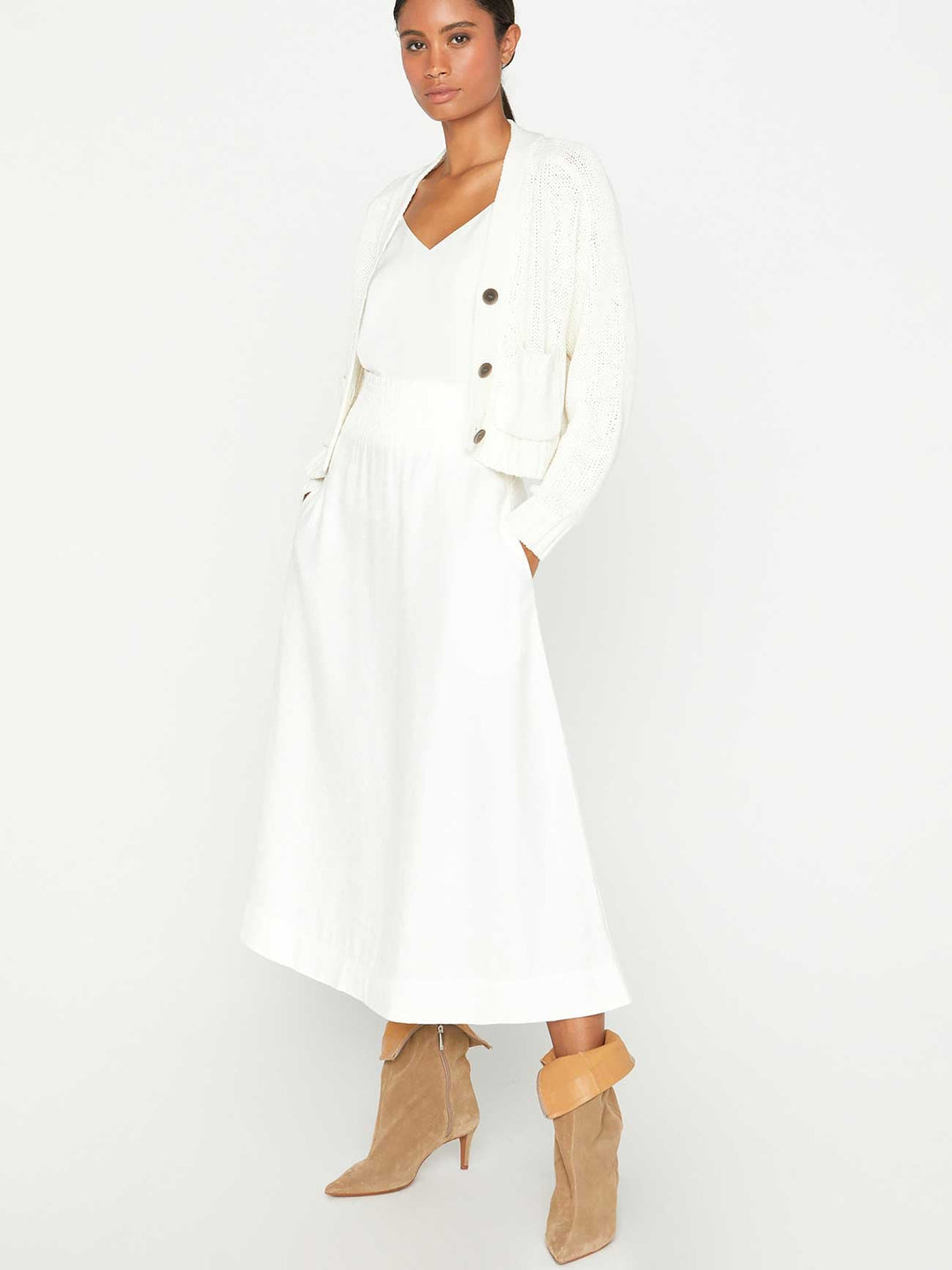 Brochu Walker - Cropped Cardigan in Salt White