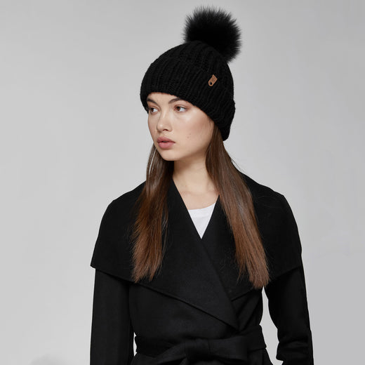 Mackage- Doris Removable Fur Pom Pom Hat Black O/S