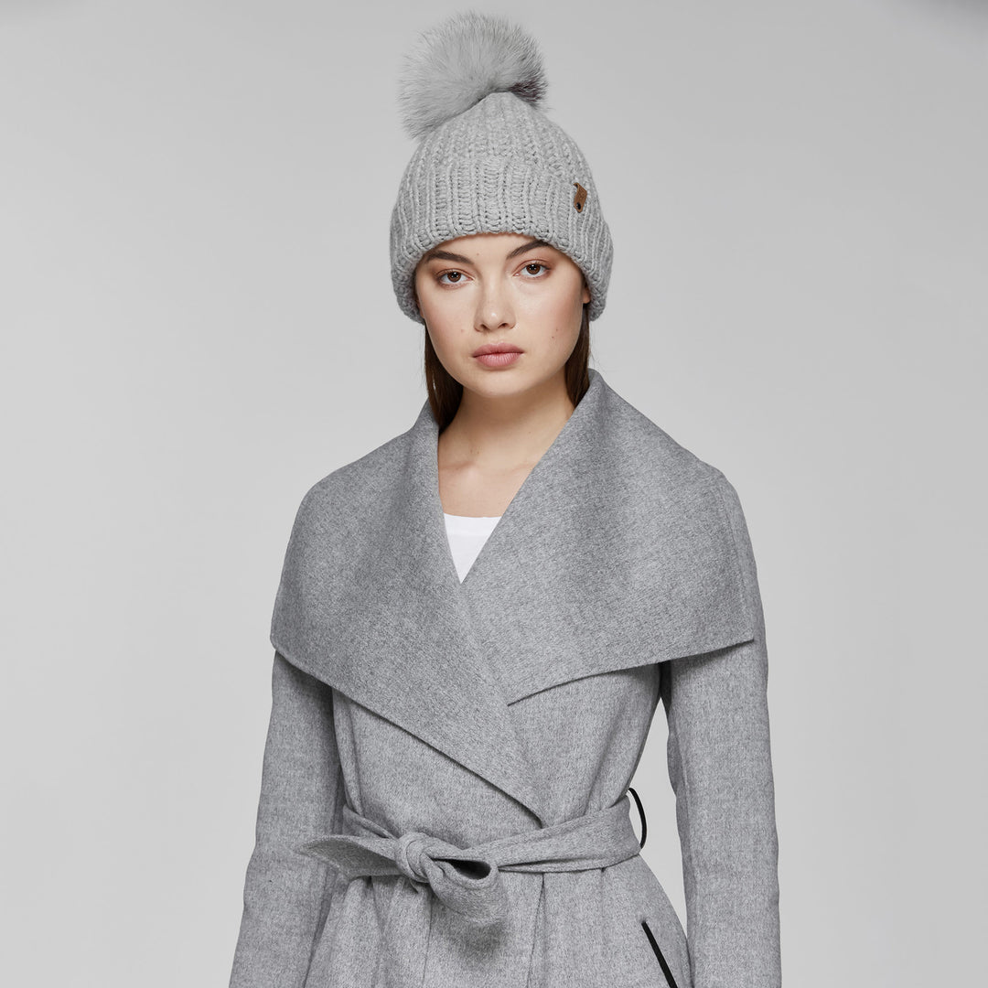 Mackage- Doris Removable Fur Pom Pom Hat Light Grey O/S