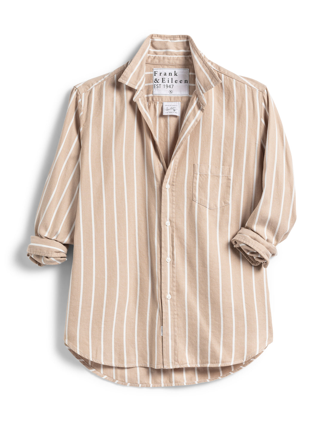 Frank & Eileen - Eileen Woven Button-Up Shirt in Camel with White Stripe
