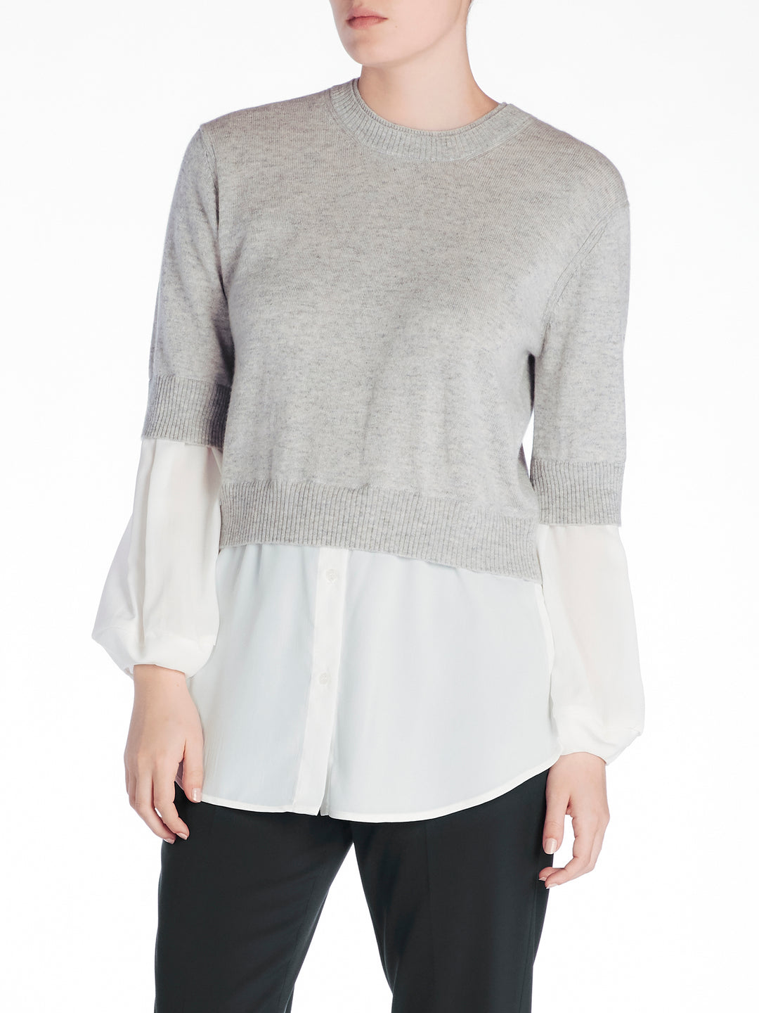 Brochu Walker - Ebella Layered Crew Top Vail Grey Mel with White