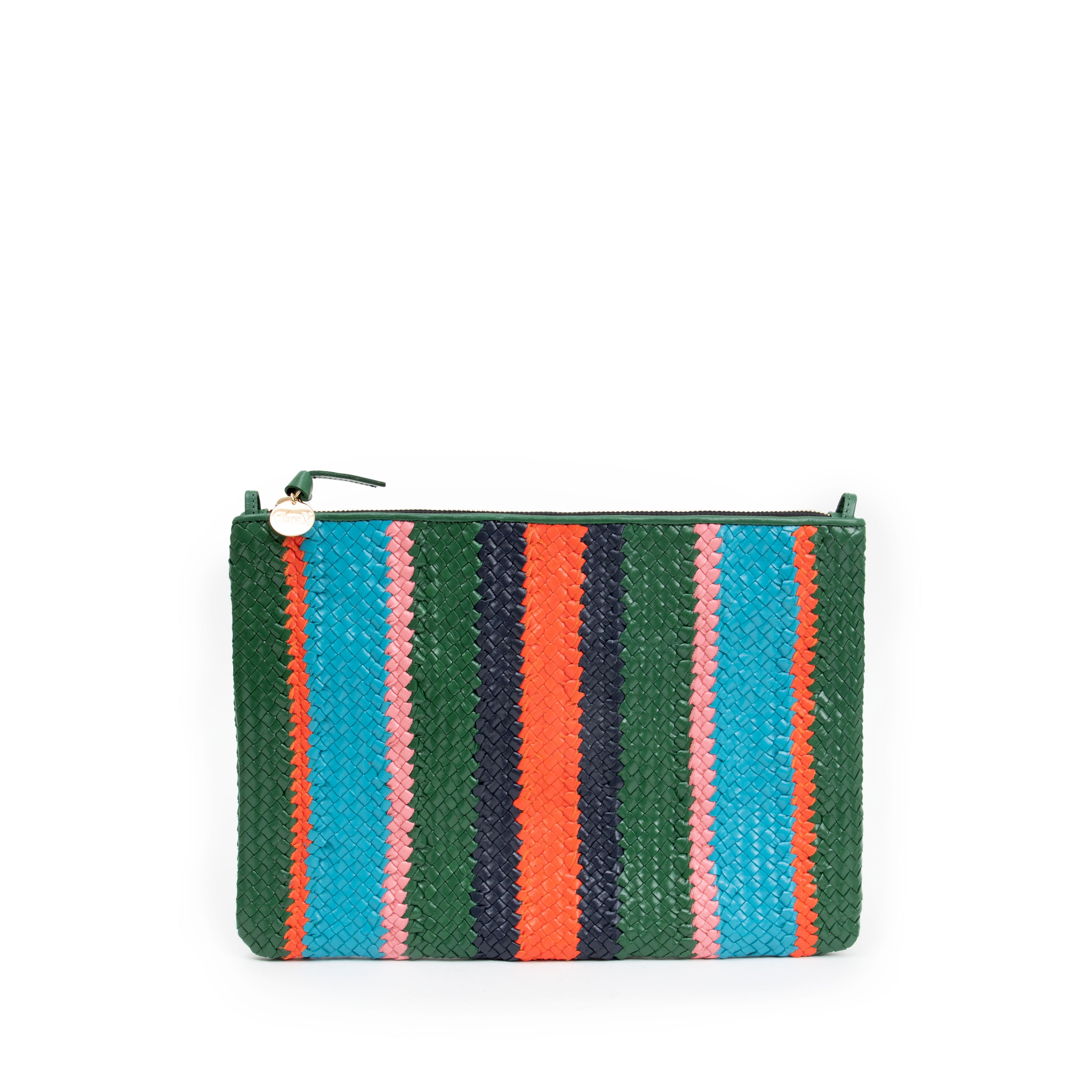 Clare V. - Flat Clutch w/ Tabs in Evergreen Multi Woven Wide