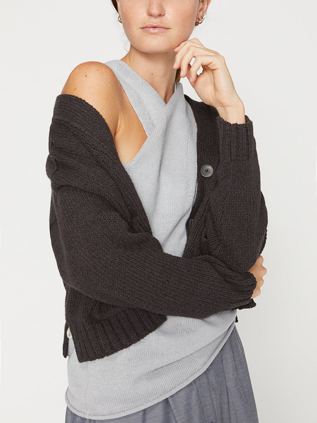 Brochu Walker - Cropped Cardigan in Washed Black