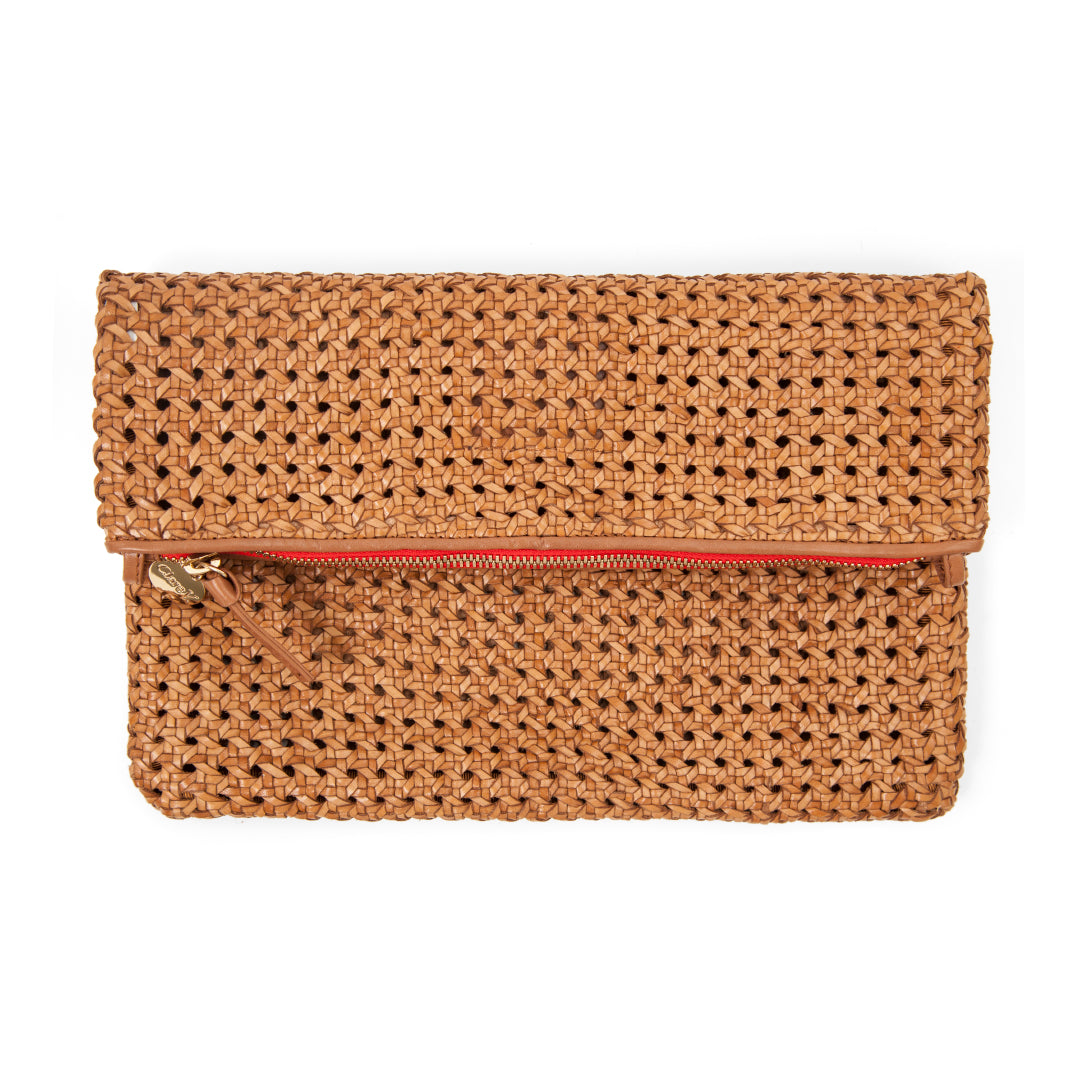 Clare V. - Foldover Clutch with Tabs in Tan Rattan