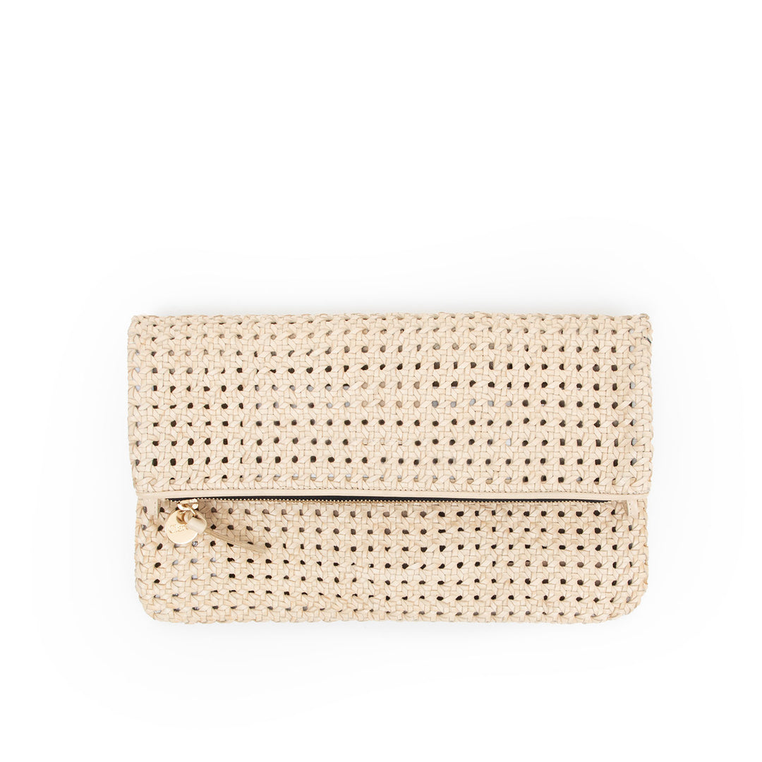 Clare V. - Foldover Clutch with Tabs in Cream Rattan