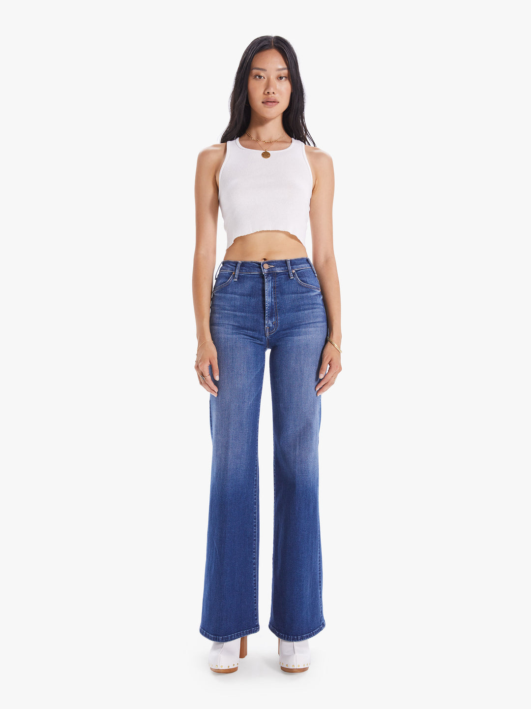 Mother - The Hustler Roller Heel in High Fidelity Denim