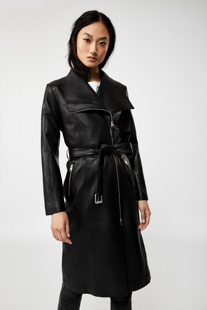 MACKAGE - Estela Tailored Leather Trench Coat in Black
