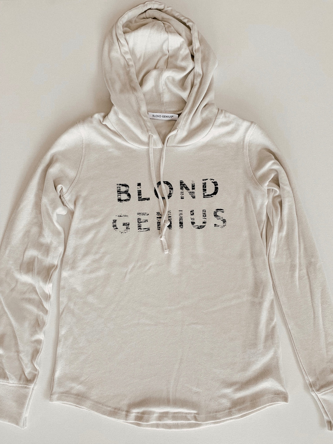 Blond Genius - Distressed Logo Hoodie in Bone