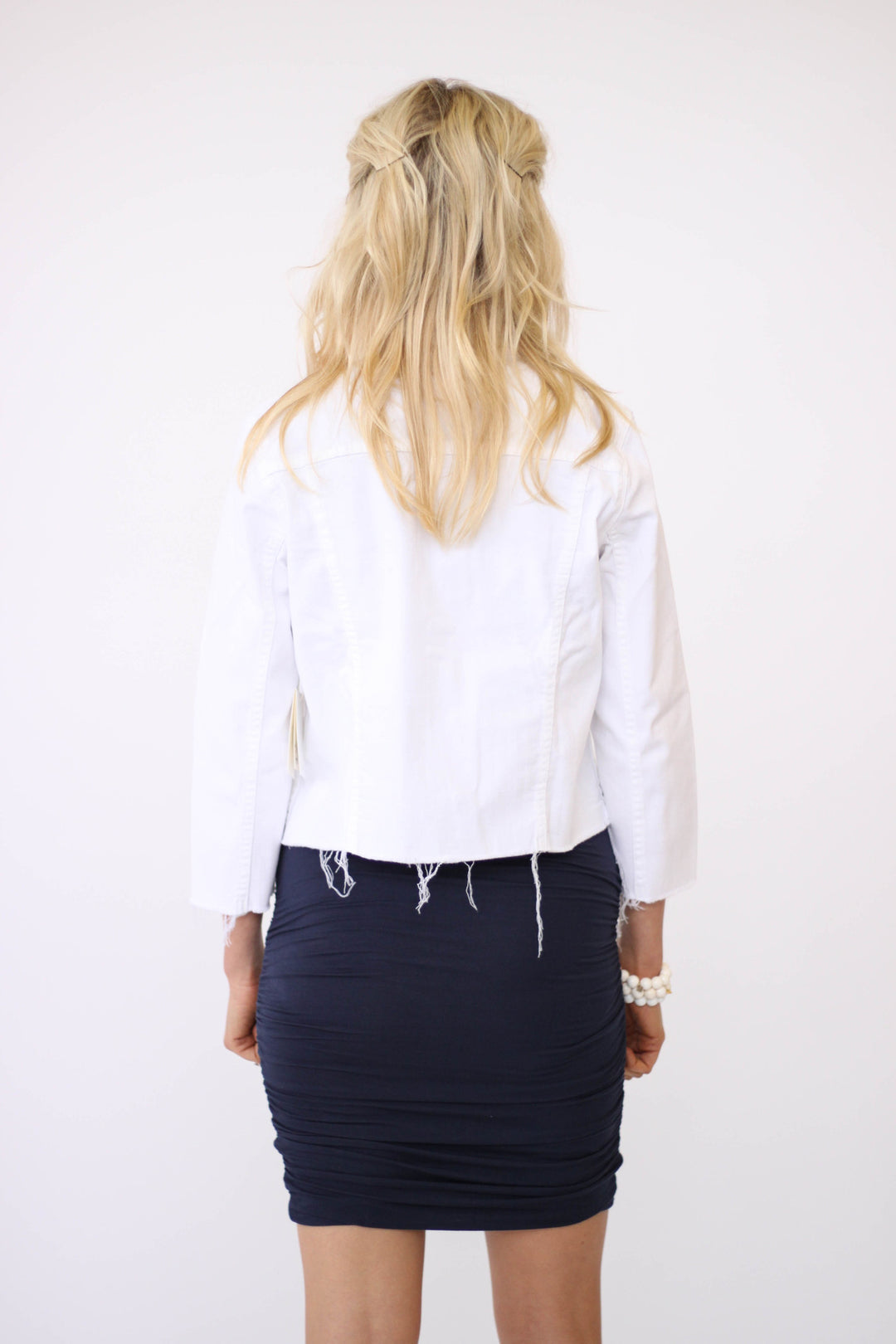 Mother Denim MTR - Bruiser Fray Denim Jacket Stayin Alive 3611-406 at Blond Genius - 2
