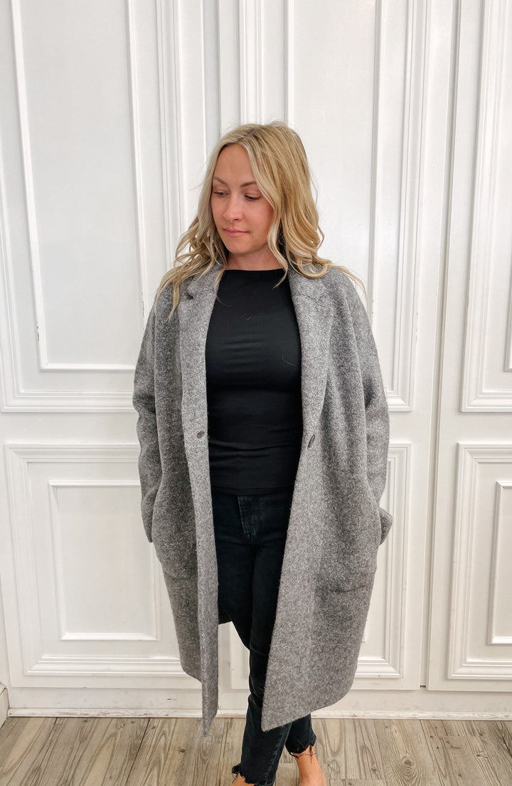 White + Warren - Brushed Lofty Blend Tailored Coatigan in Brushed Grey