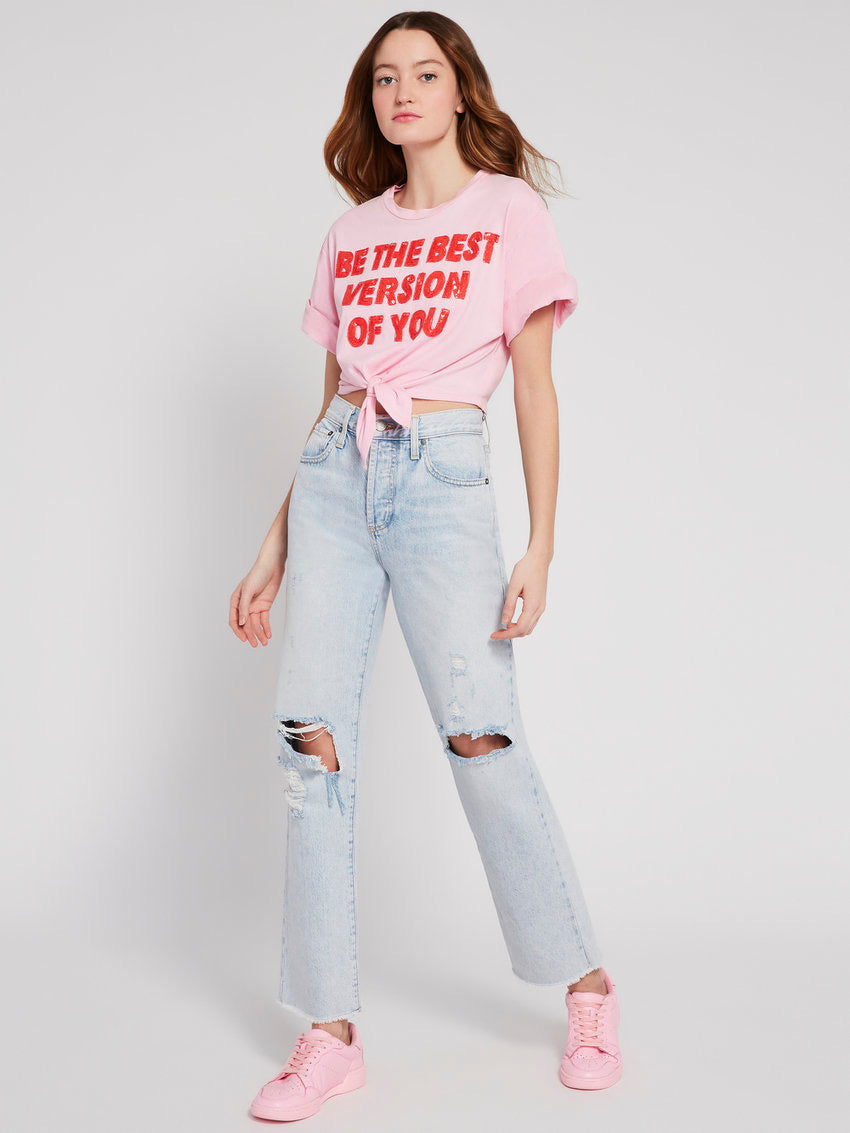 Alice & Olivia - Lera Embellished Tie Front Tee in Electric