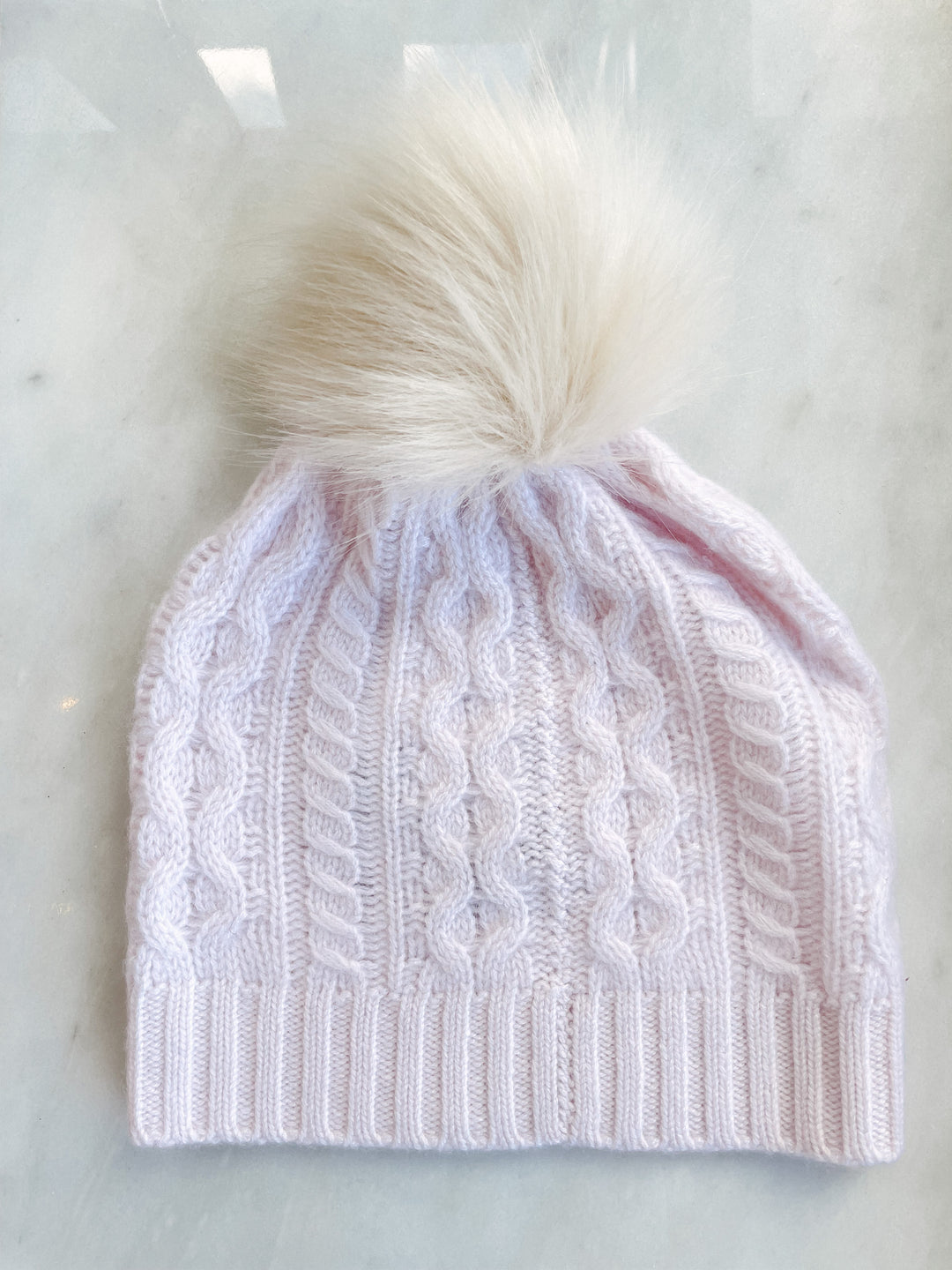 White + Warren - Cashmere Cable Pom Hat in Rose Quartz/Natural