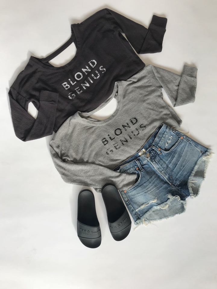 Blond Genius - Distressed Open Back Sweatshirt Asphalt