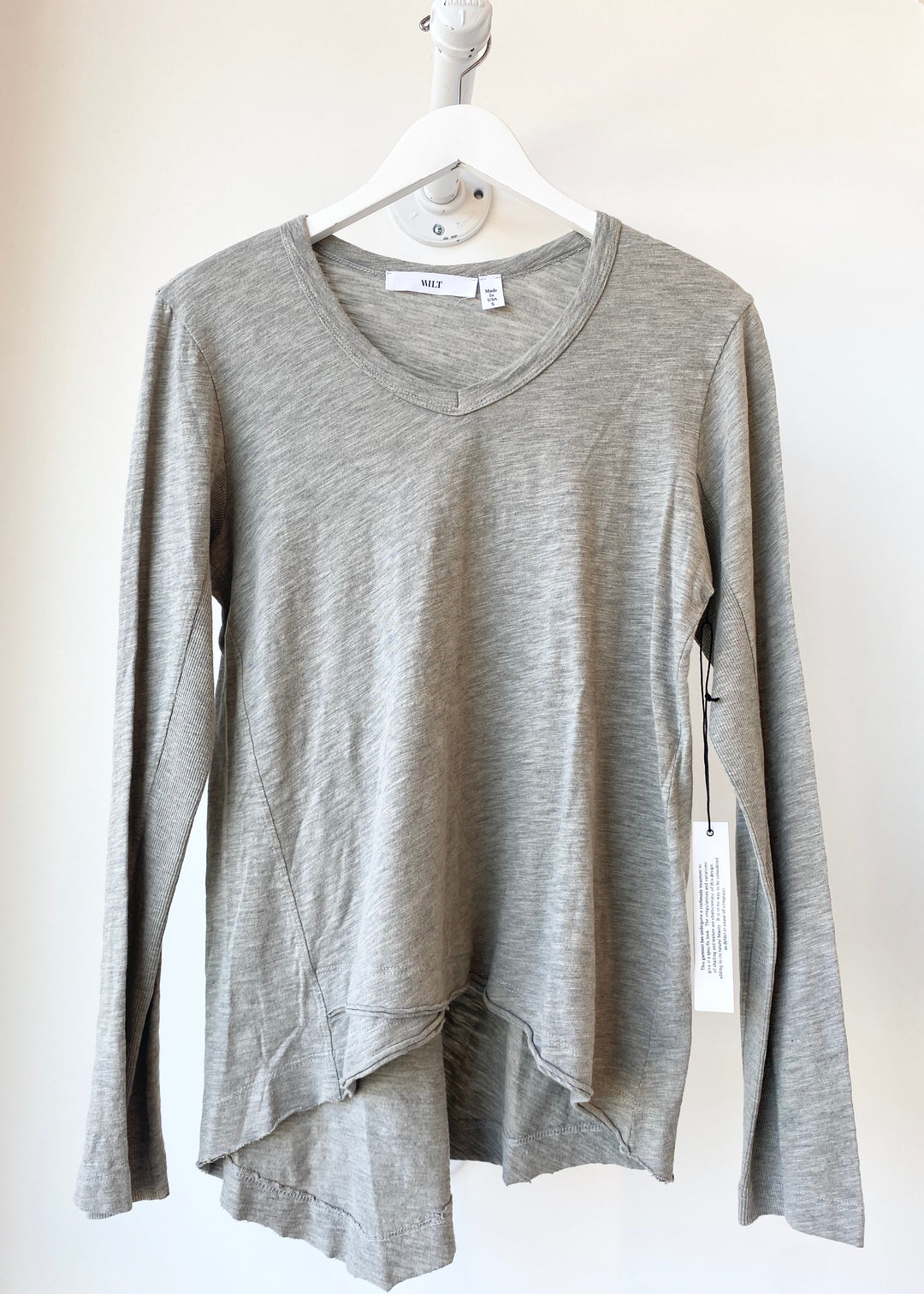 Wilt - Shrunken V Neck Mock Hem in Grey Heather