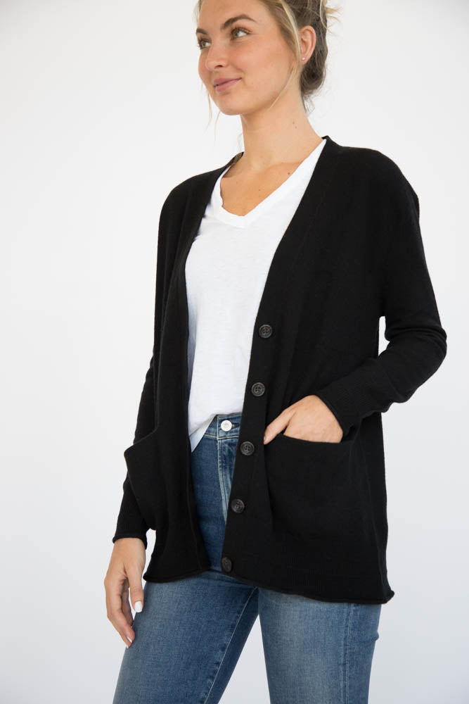 Eleis Collective -The Rib Detail Cardigan - Black