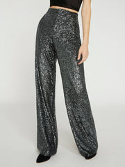 Alice + Olivia - Dylan High Waisted Wide Leg Pant in Gunmetal