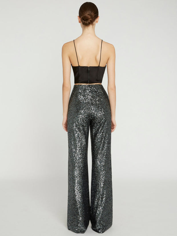 Alice + Olivia - Dylan High Waisted Wide Leg Pant in Gunmetal