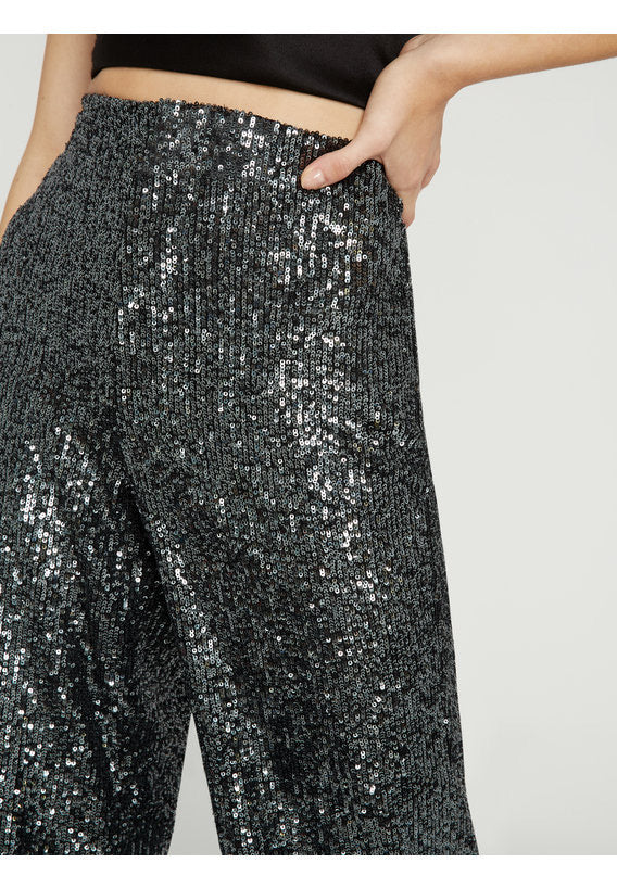 Alice + Olivia - Dylan High Waisted Wide Leg Pant in Gunmetal