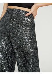 Alice + Olivia - Dylan High Waisted Wide Leg Pant in Gunmetal