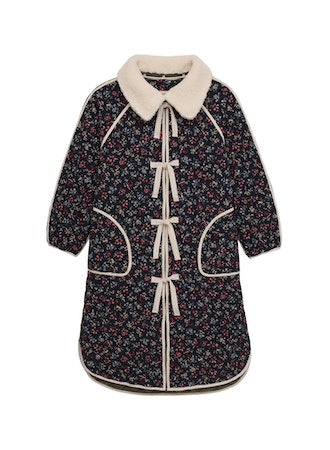 The Great - The Reversible Long Quilted Puffer in Nightshade Floral Print