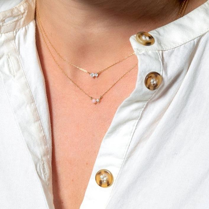 Adina - Pink Opal + Diamond Amigos Necklace in Y14k