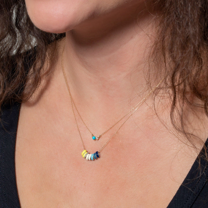 Adina - Turquoise + Diamond Amigos Necklace in Y14k