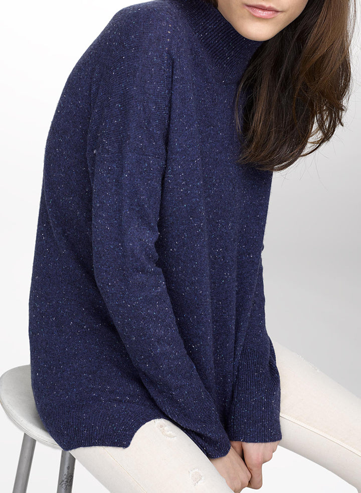 White + Warren - Circular Hem Standneck Navy