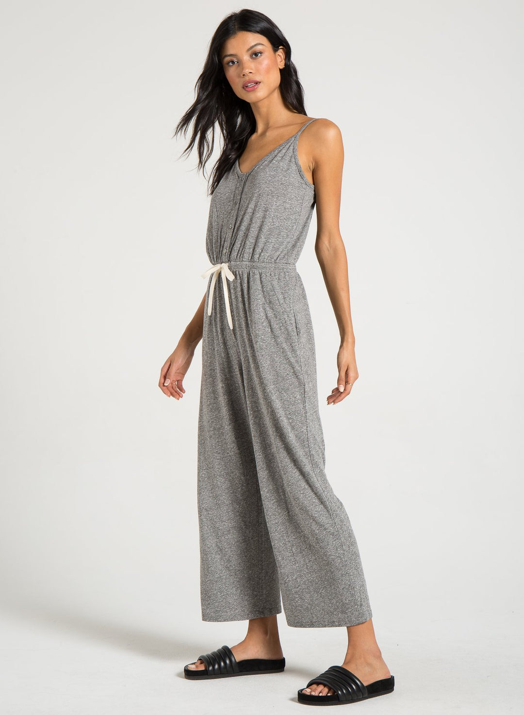 n:PHILANTHROPY - Selvedge Jumpsuit Shown in heather grey comes in Black Cat