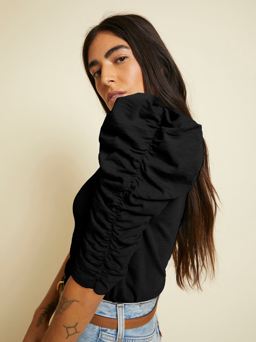 Nation LTD - Julietta Ruched Sleeve Tee in Jet Black Tops