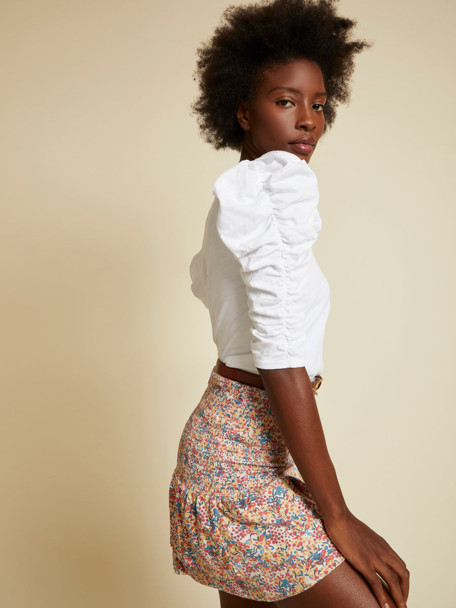 Nation LTD - Julietta Ruched Sleeve Tee in Optic White