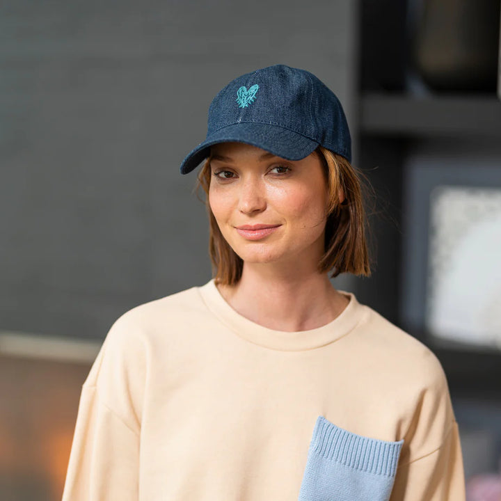 Kerri Rosenthal - Pop Heart Denim Baseball Hat in Dark Denim