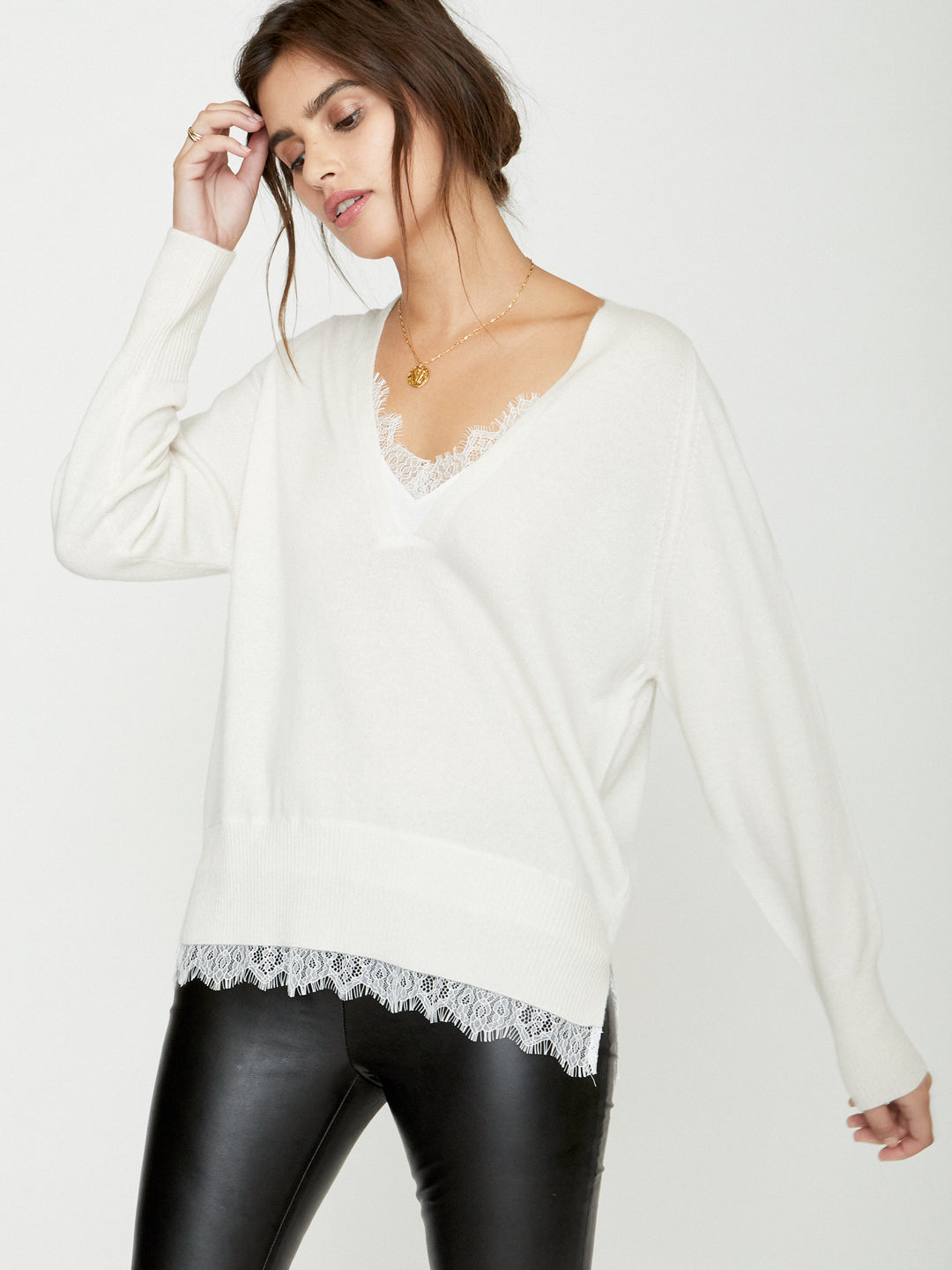 Brochu Walker - Lace Vee Layered Pullover in Ivory