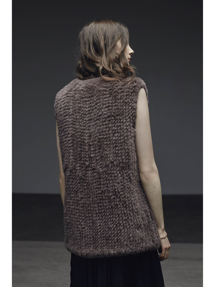 H-Brand Hand Knitted Rabbit Fur Long Vest Libby Port at Blond Genius - 2