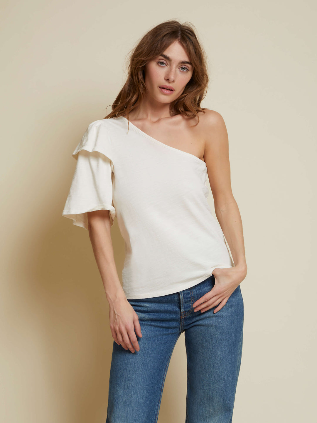Nation LTD - Lida One Shoulder Party Tee in Off White