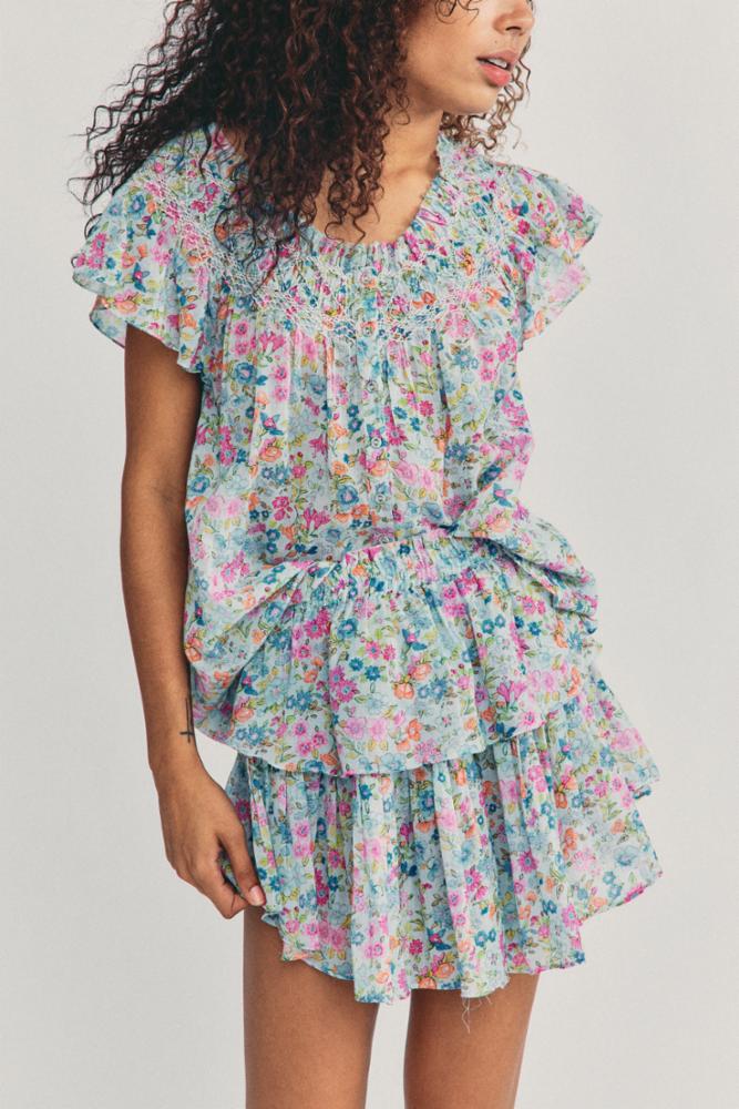 Love Shack Fancy - Ruffle Mini Skirt in Coral Reef Waves